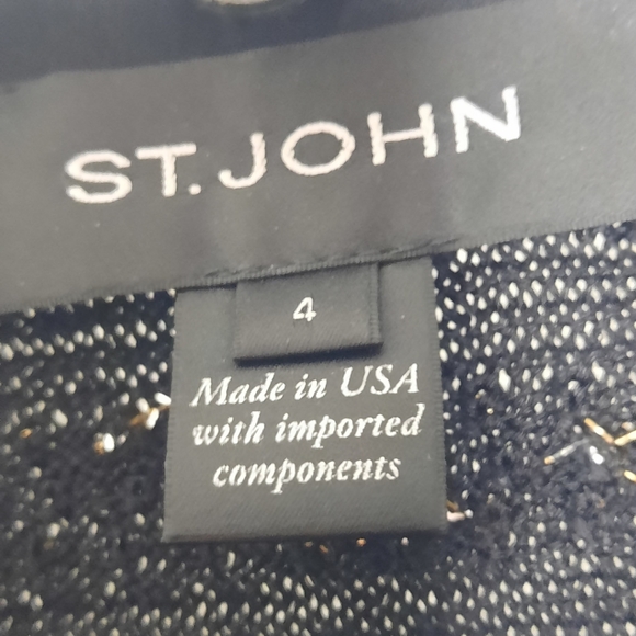 ST JOHN Metallic Knit Jacket Satin Lapels Black Gold Silver 4 S - Picture 7 of 14